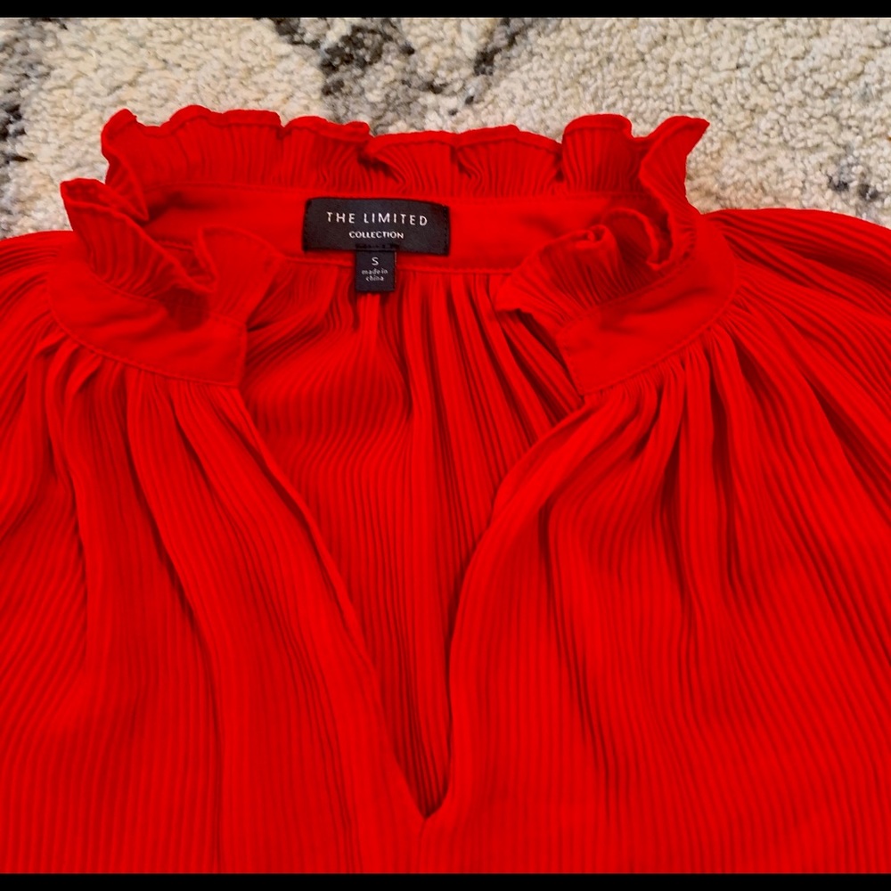 The Limited Red Pleated Ruffle Collar Blouse